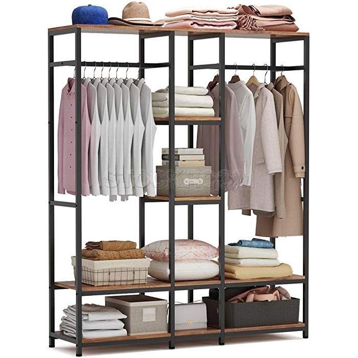 Renee Double Rod Free Standing Closet Storage with Shelves Wardrobe