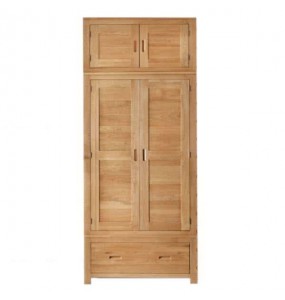 Denver Solid Wood Wardrobe with Additional Top Storage - Oak Finish